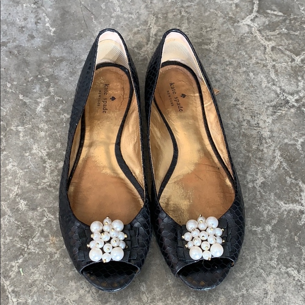 Kare Spade peep toe flat with pearl detail